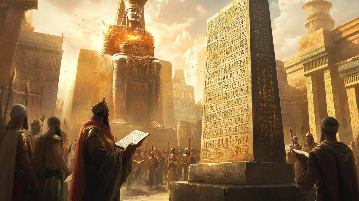 Hammurabi and Citizens in Ancient Babylonian City Center