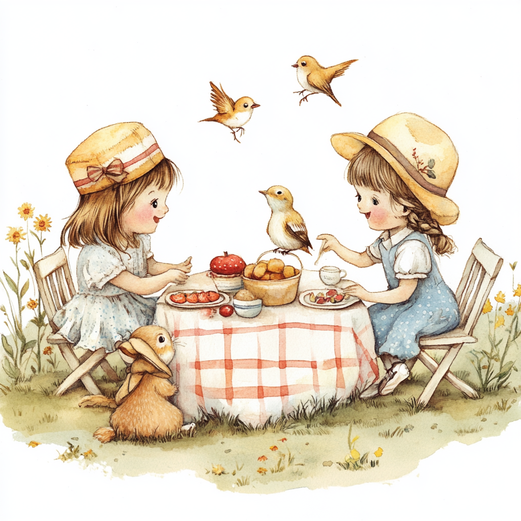 Hand-drawn picnic with pencil and watercolors by Sarah Kay