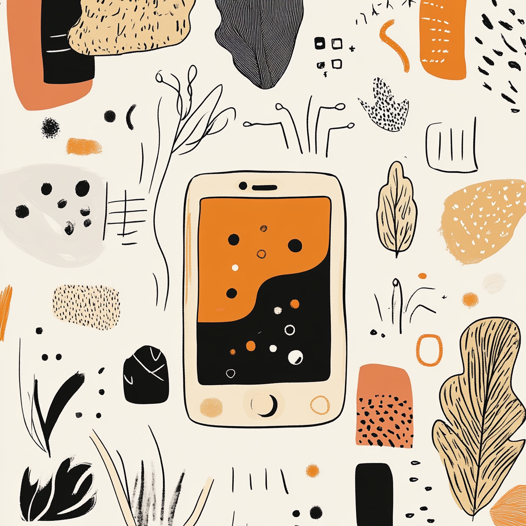 Hand-drawn tech illustration with bold orange accents.