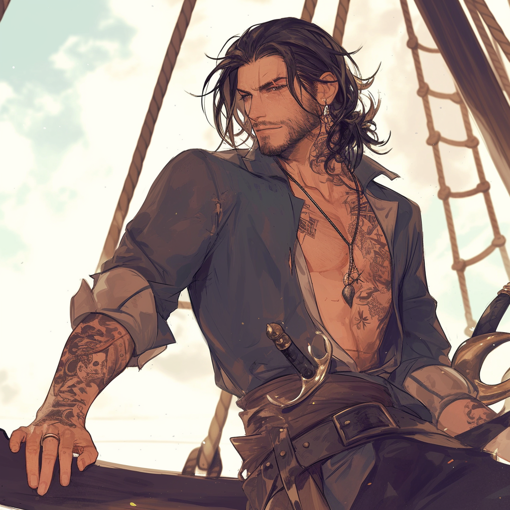 Handsome Pirate Captain on Ship, Historical Theme