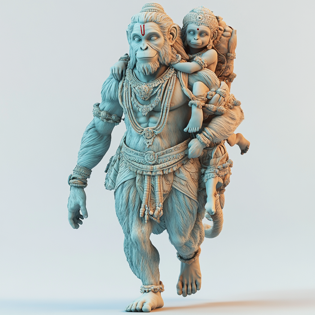 Hanumanji carrying Shri Ram and Lakshman.