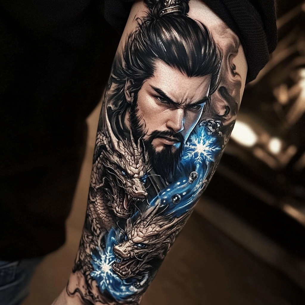 Hanzo Overwatch Photorealistic Tattoo Caucasian Forearm Spirit Dragons