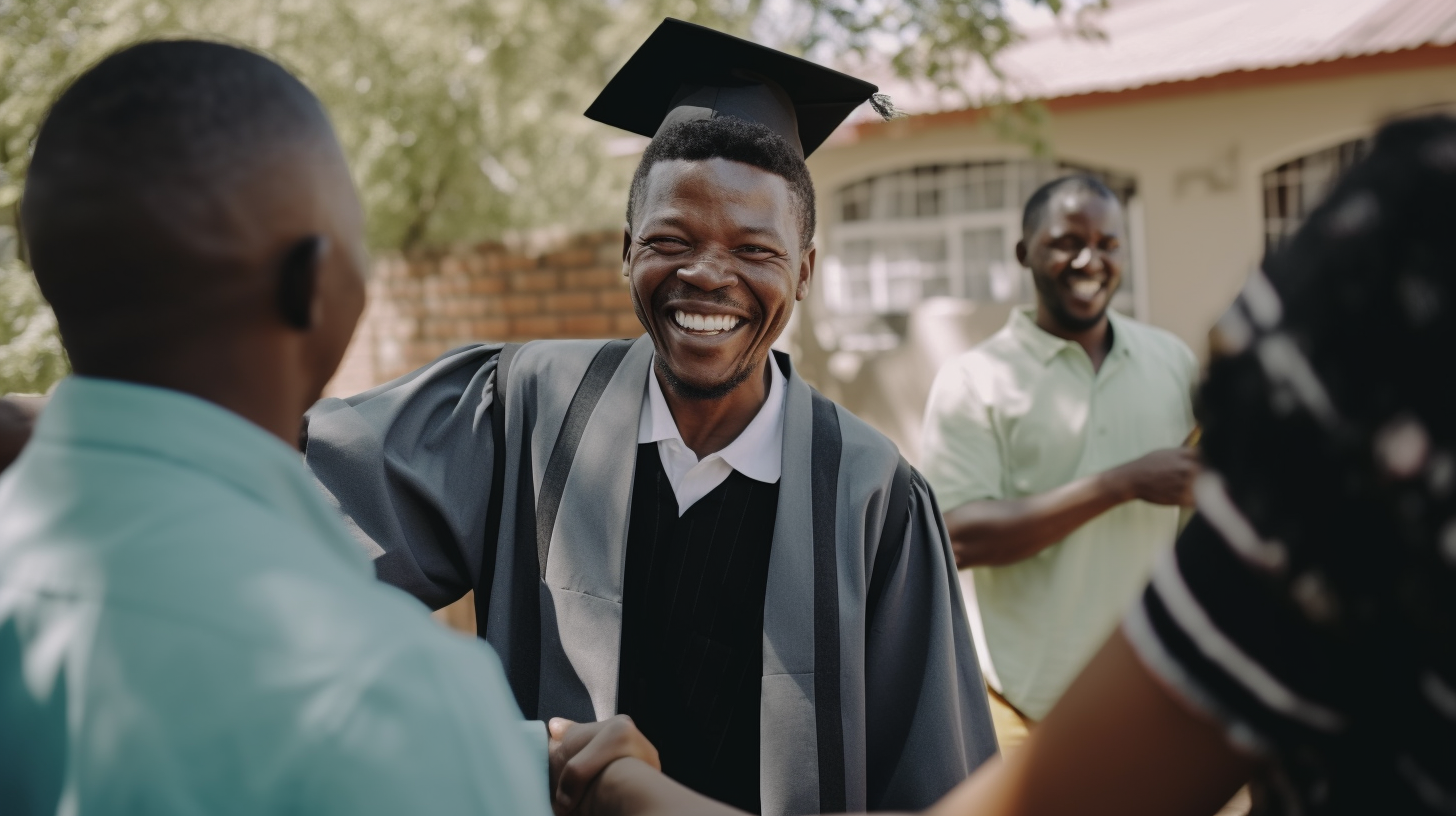 Happy African Man Graduates at Family Home