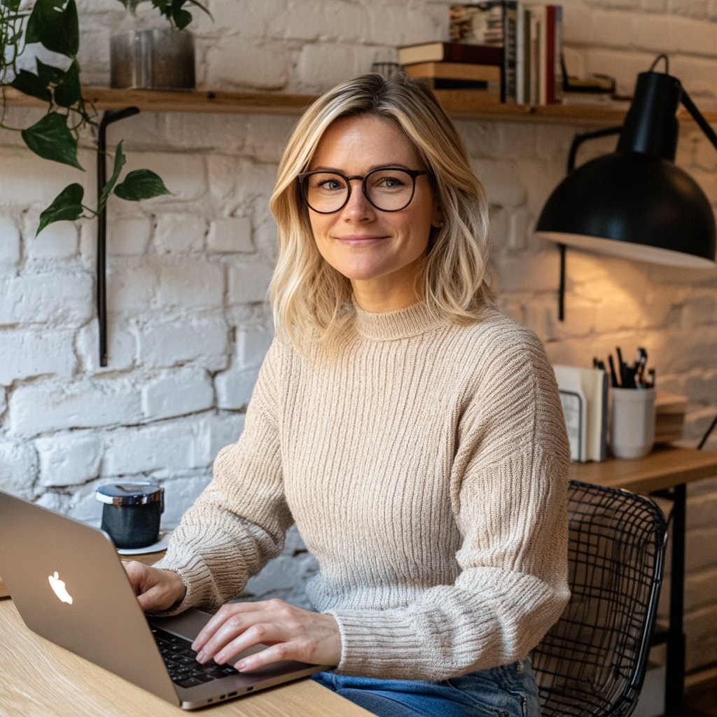 Happy Business Woman Working in Cozy Workspace