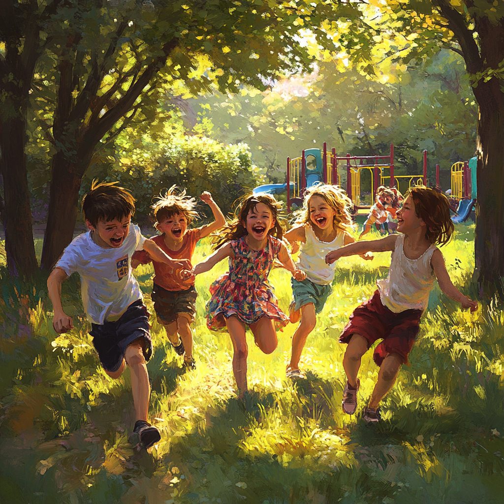 Happy Children Playing in Sunny Park