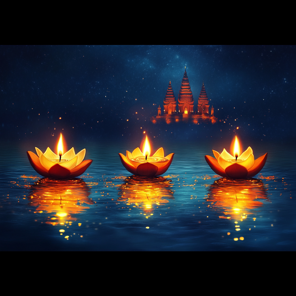 Happy Diwali Banner with Glowing Lotus Diyas