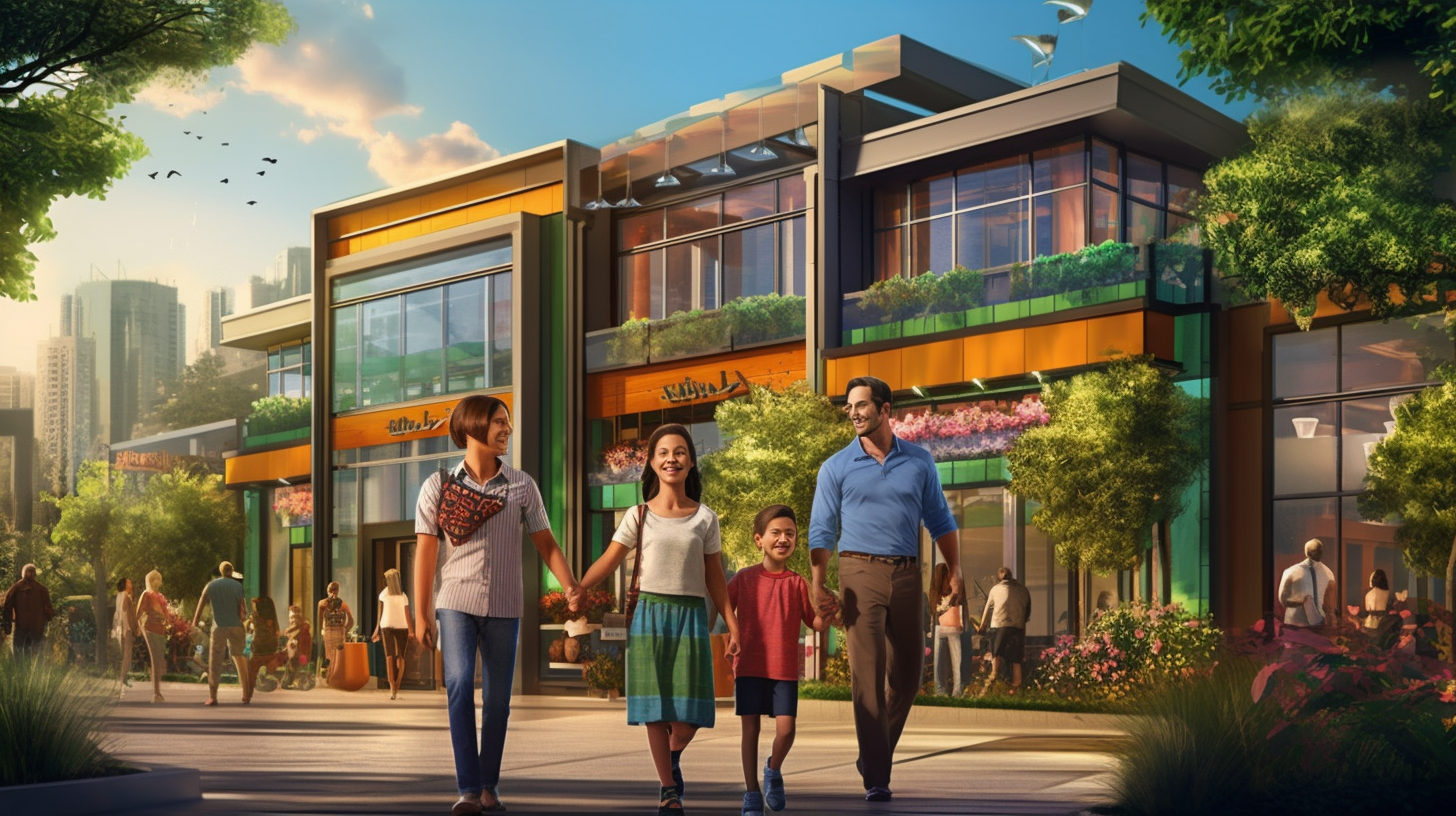 Happy Family Enjoying Eco-Friendly Shopping Center