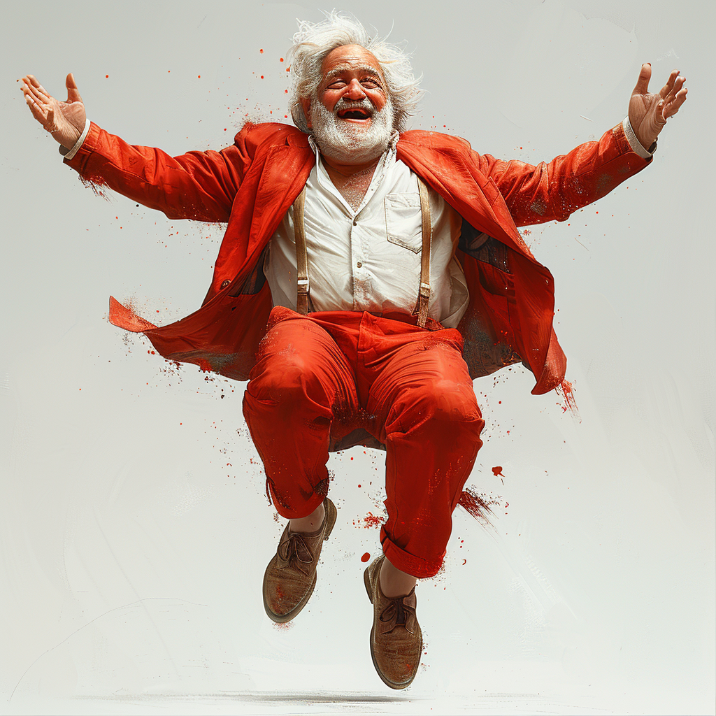 Happy Grandpa in Red Suit on White Background