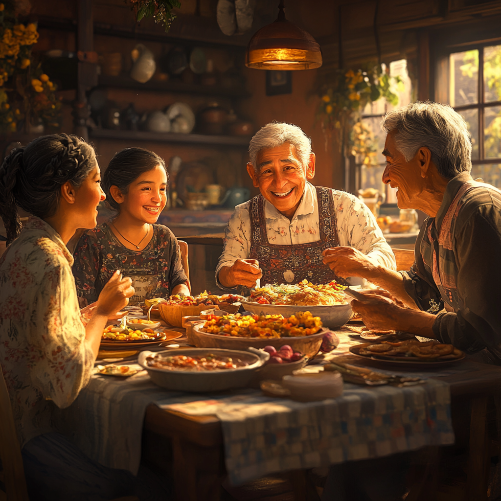 Happy Guatemalan Family's Joyful Dinner Time Together