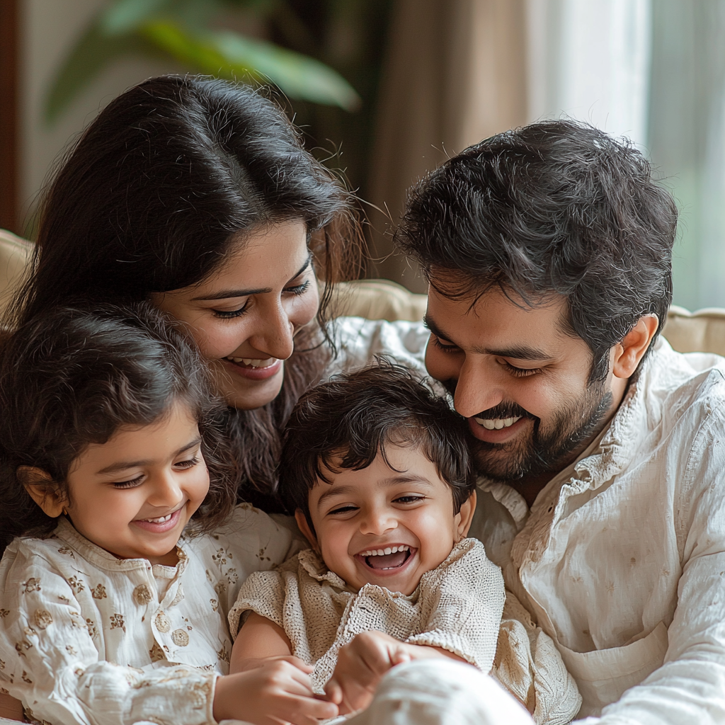 Happy Indian Family Playing and Laughing at Home