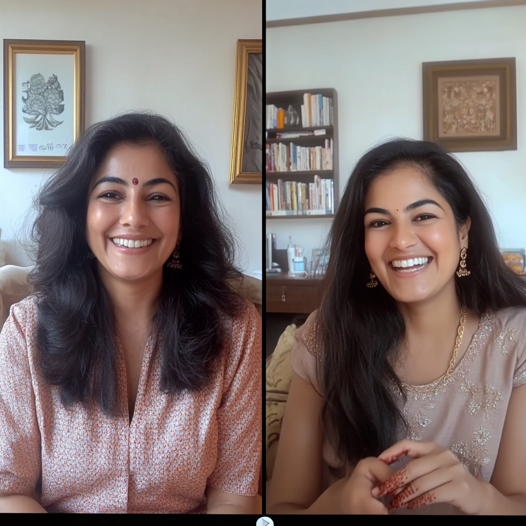 Happy Indian Mom and Daughter on Video Call