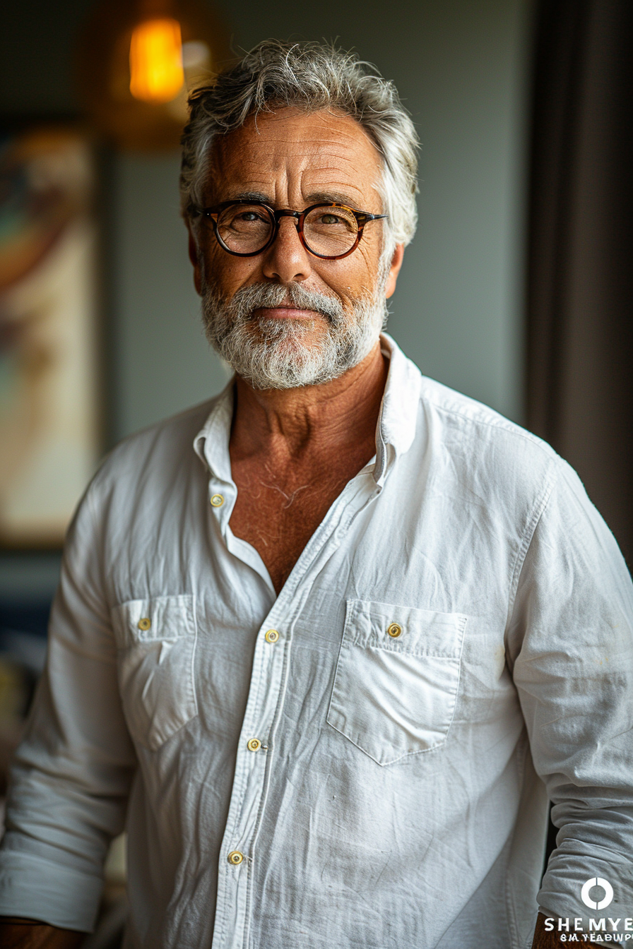 Happy Middle-Aged Man Smiling in Modern Attire