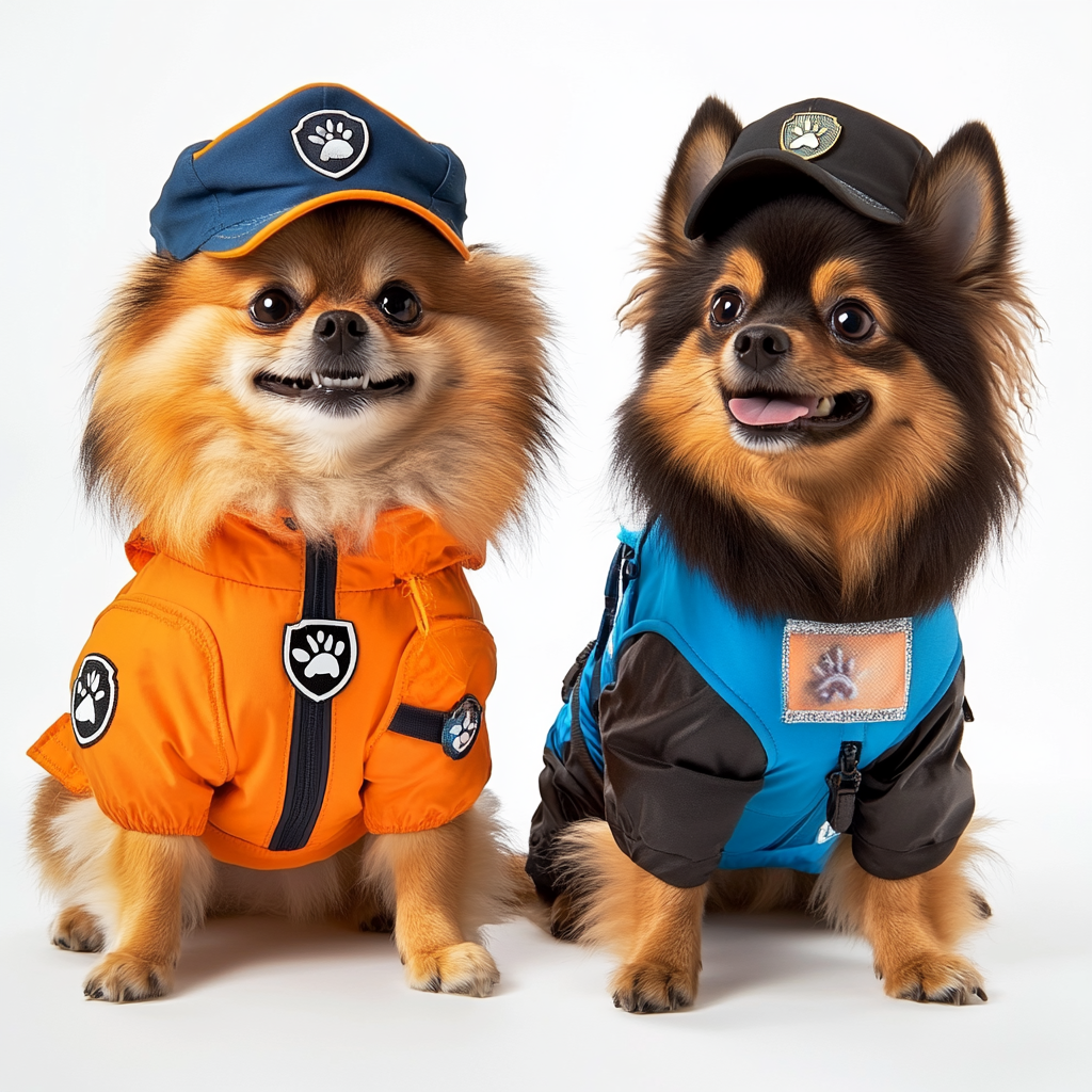 Happy Pomeranian & Reflective Dog Studio Portrait