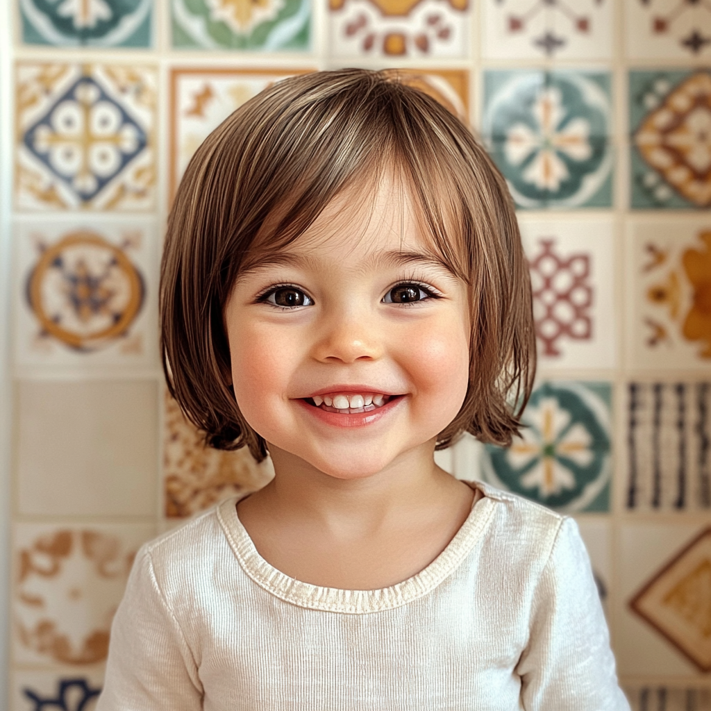 Happy Toddler's Bright Smile in Bathroom