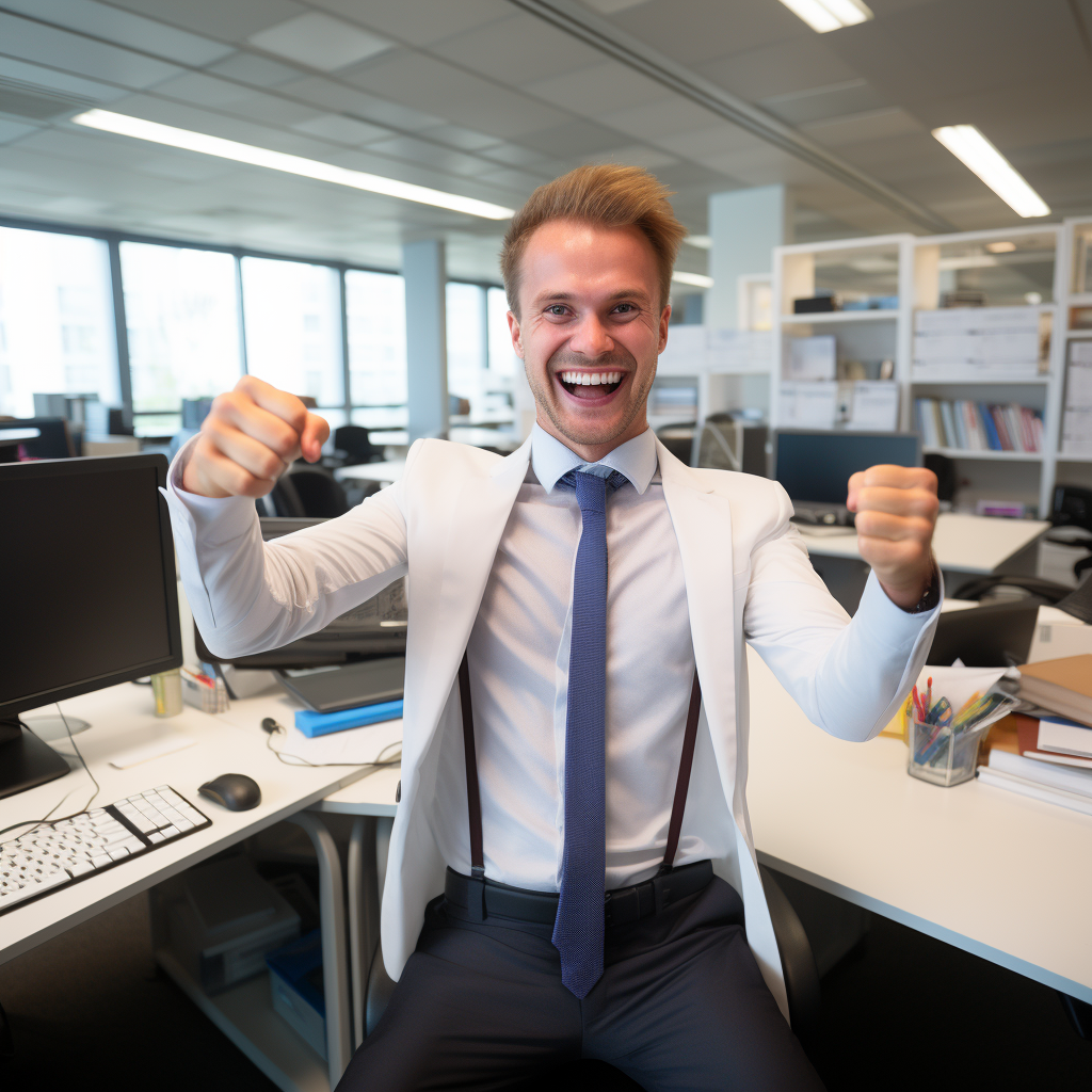 Happy office worker captured in high quality