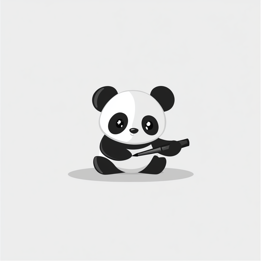 Happy panda logo with ink pen on color background.