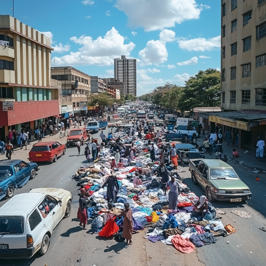 Harare Street Vendors Selling Clothes with Smiling People 