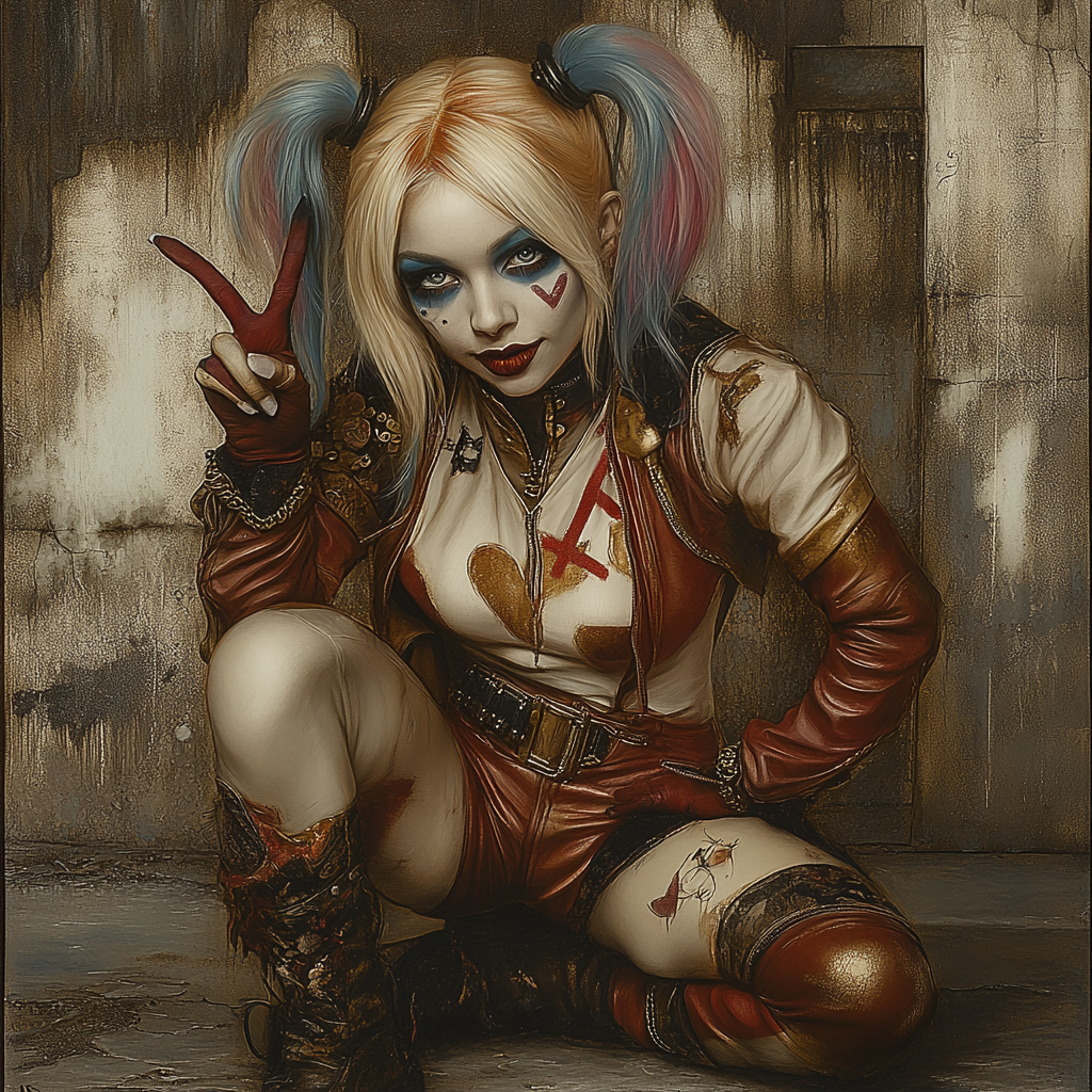 Harley Quinn Peace Sign Pose in Abandoned Warehouse