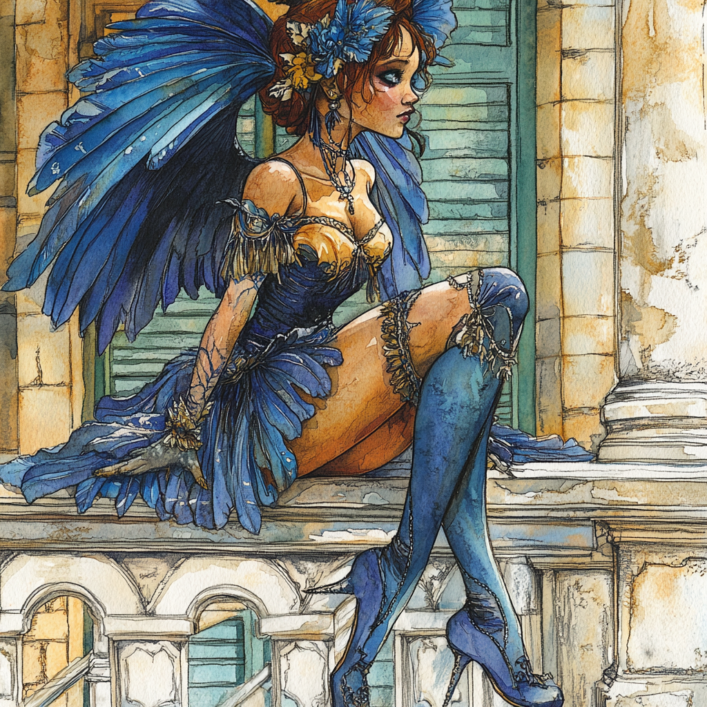 Harpy Girl Watercolor Drawing Southern Belle Porch Mano