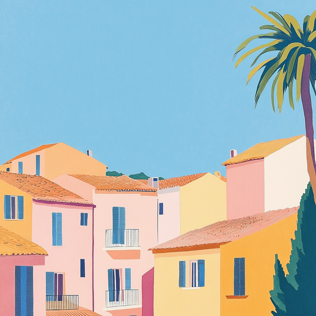 Harriet Lee-Merrion's minimalist line drawing of Provencal village.