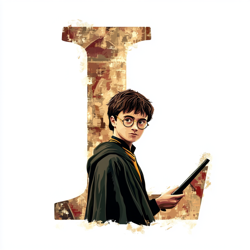 Harry Potter style, animated letter L on white background.