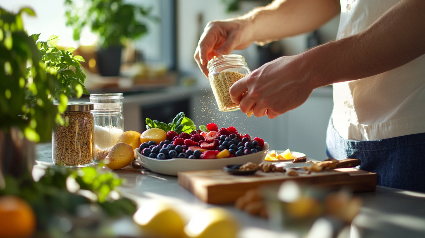 Healthy Chef Prepares Low-Calorie Dessert in Modern Kitchen 