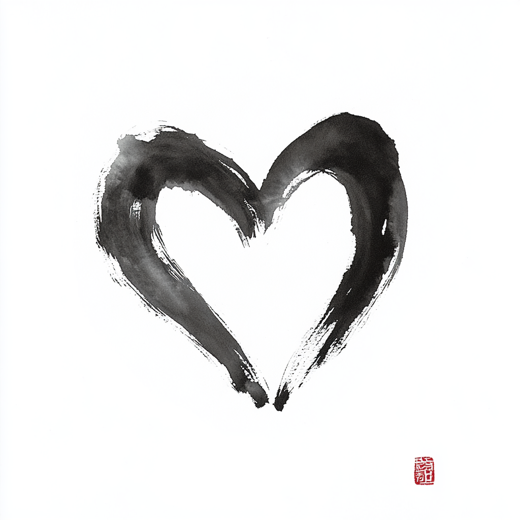 Heart drawn in minimalist style with brush stroke.