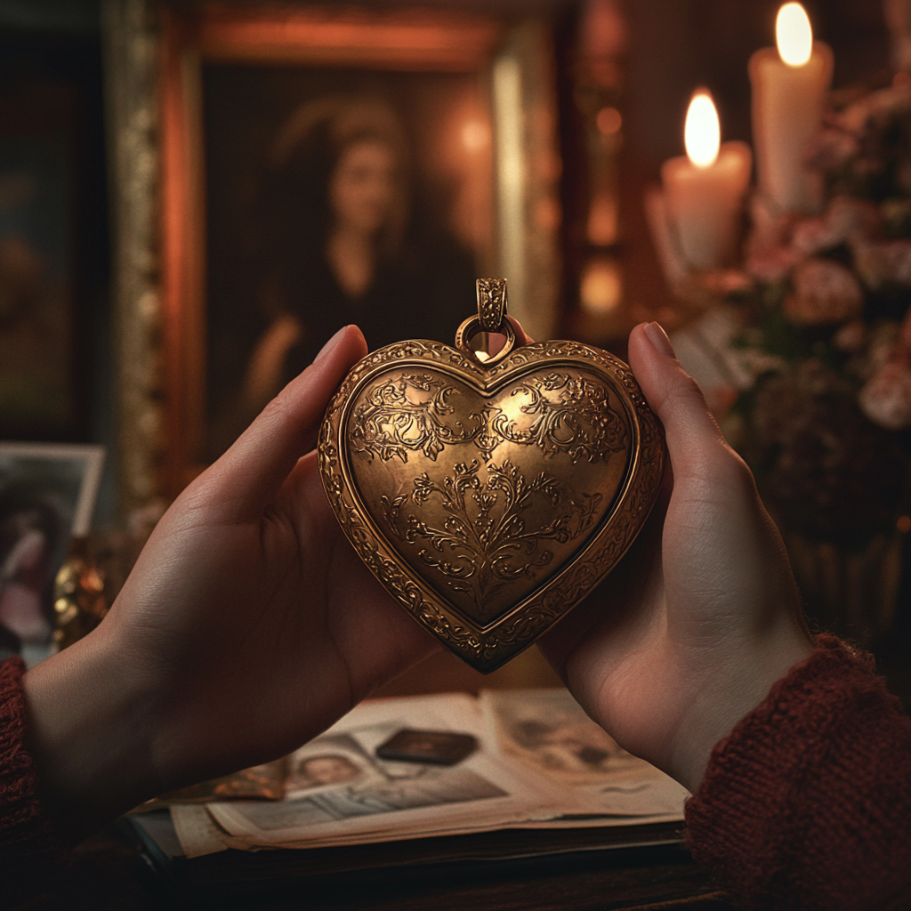 Heart-shaped keepsake in warm, intimate setting full of memories.