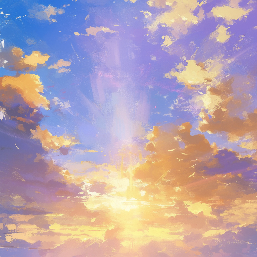 Heavenly Watercolor Sunset Scene With Golden Kingdom