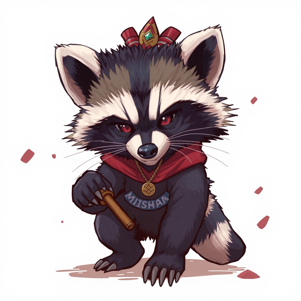 Heihachi Mishima, a raccoon standing tall.