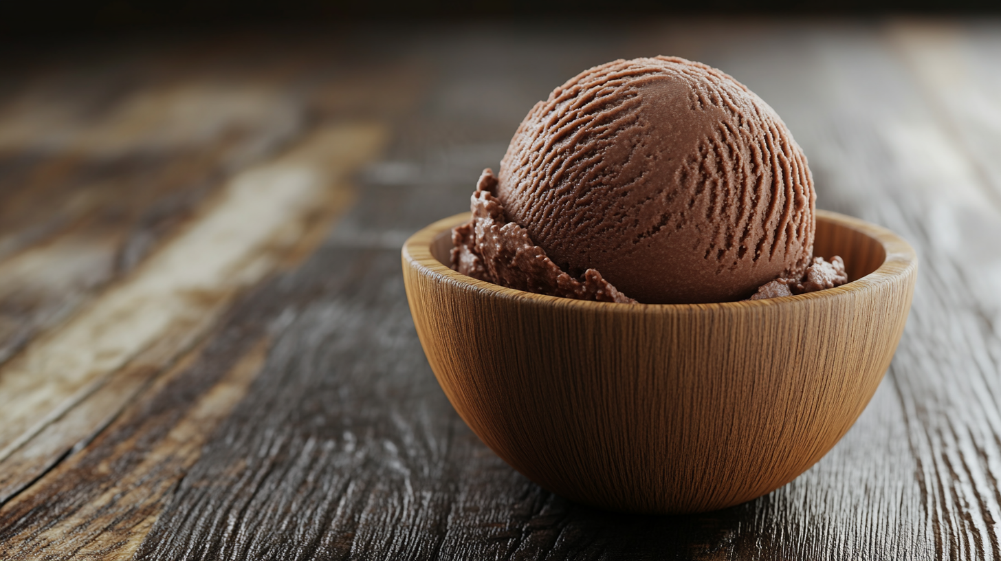 High Zoom Chocolate Gelato Wooden Bowl Craftsmanship Photo