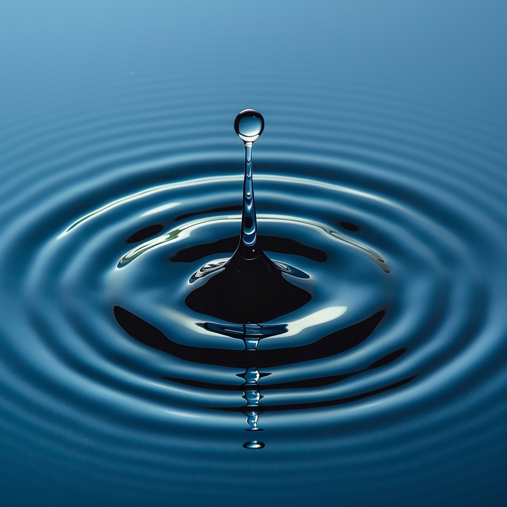 High-definition close-up of water droplet creating ripples.