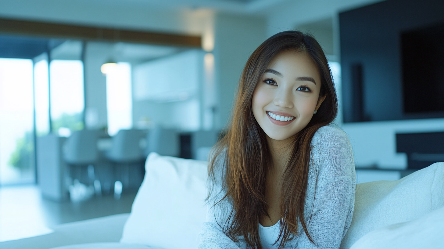 High definition photo of an Asian woman smiling.