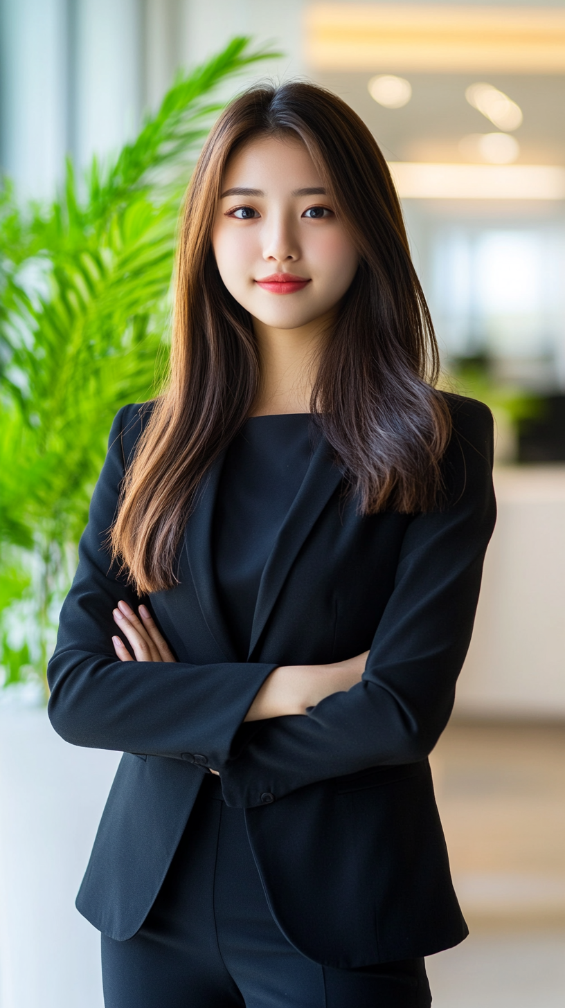 High definition photo of beautiful Asian businesswoman indoors.