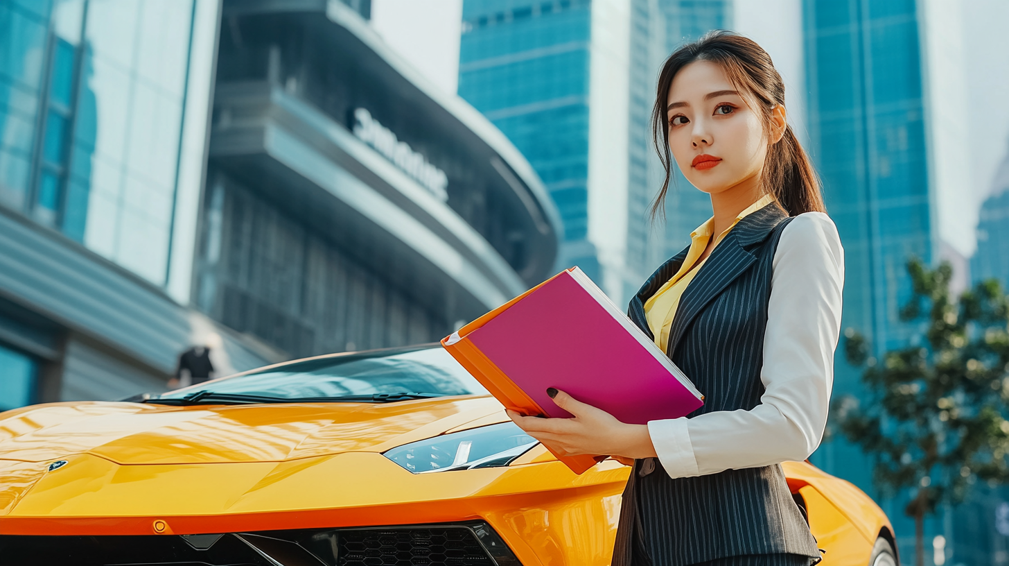 High-end Supercar Saleswoman in Modern Business District 