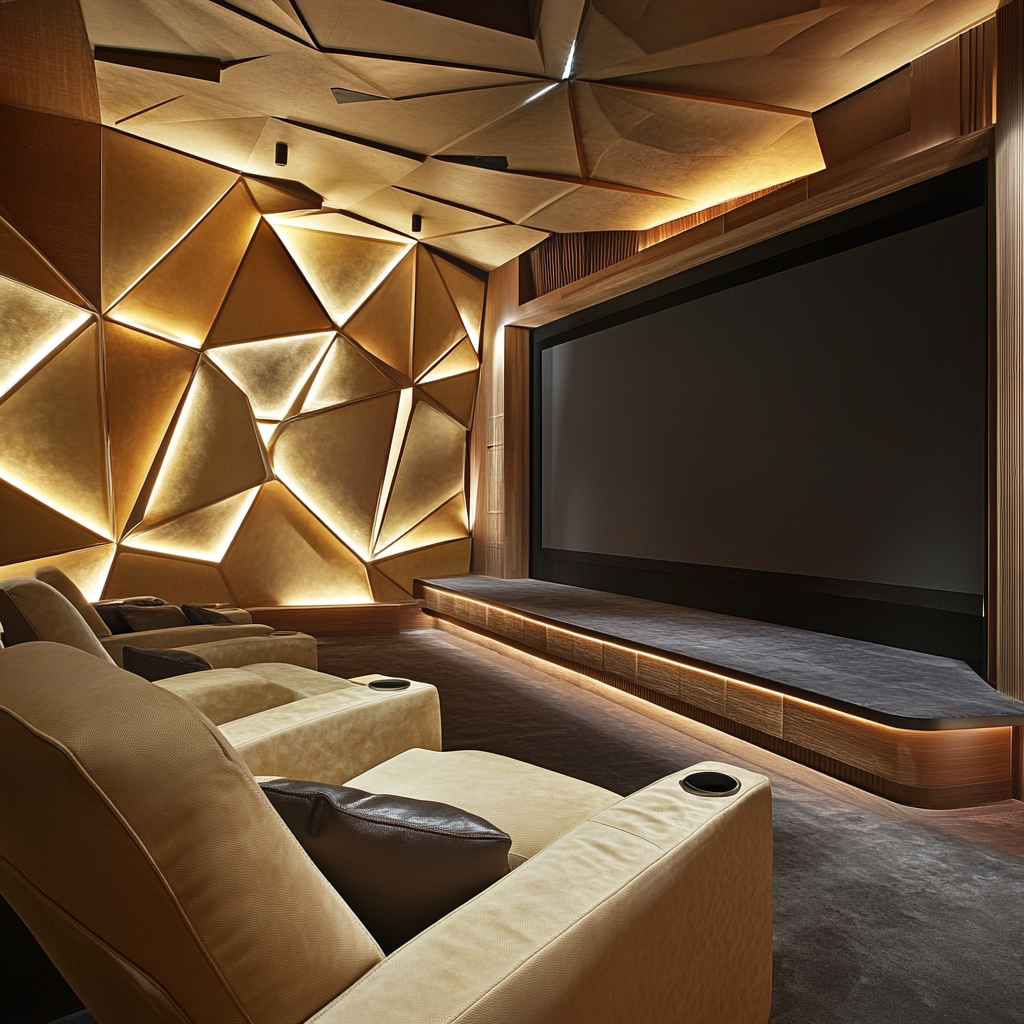 High-end home theater with Finnish architecture influence.