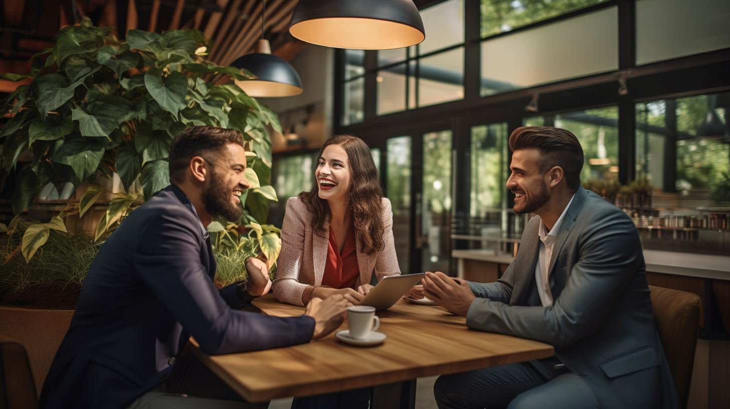 Millennials conversing in a high-end coffee shop