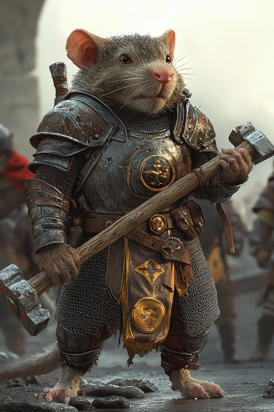 High-quality digital drawing of male humanoid rat warrior.