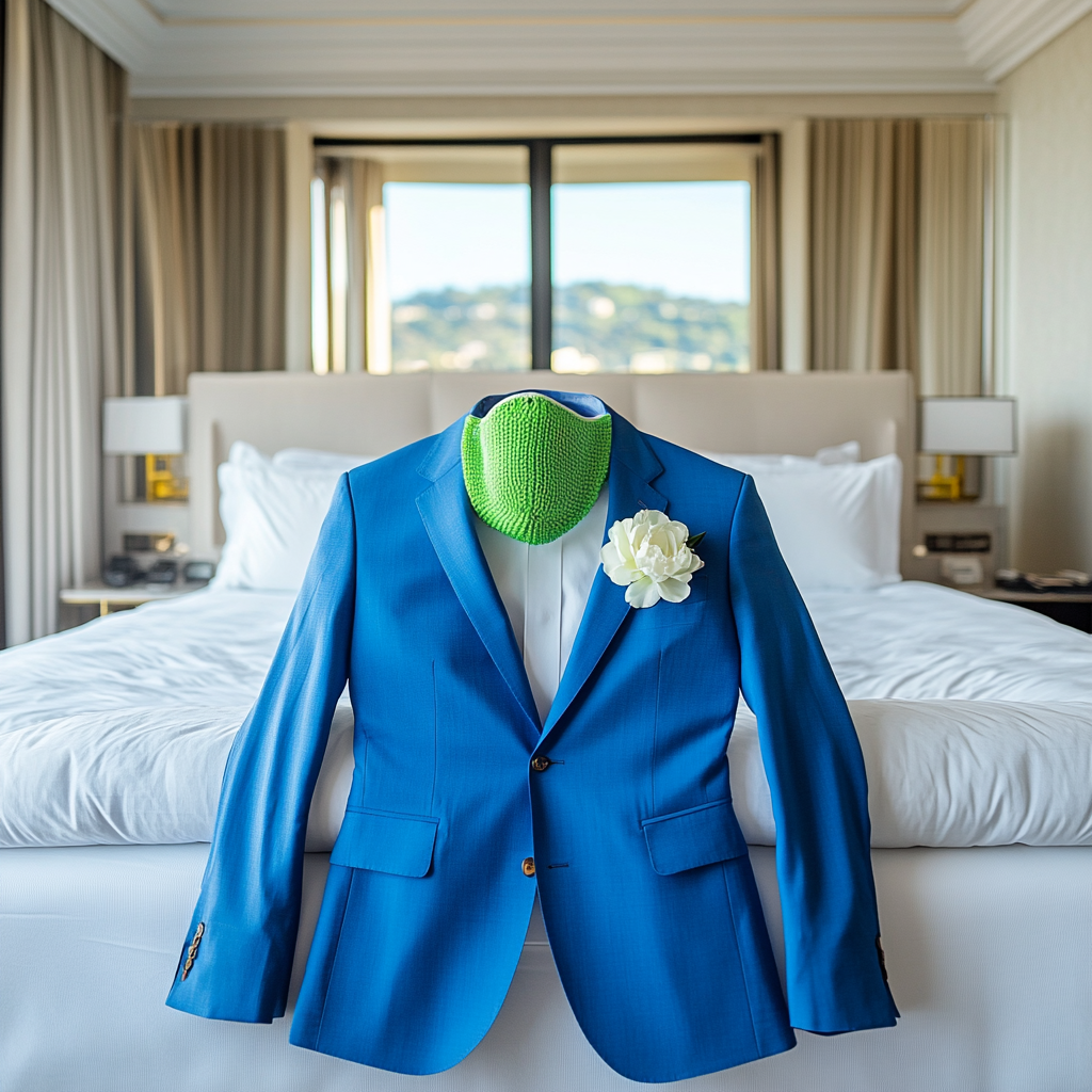 High quality image of blue suit, ski-mask.