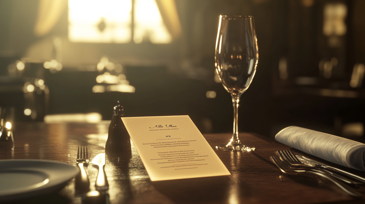 High quality photo of menu card on table.