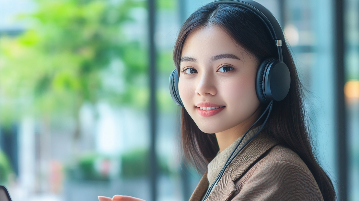 High quality photo of young Asian woman talking.