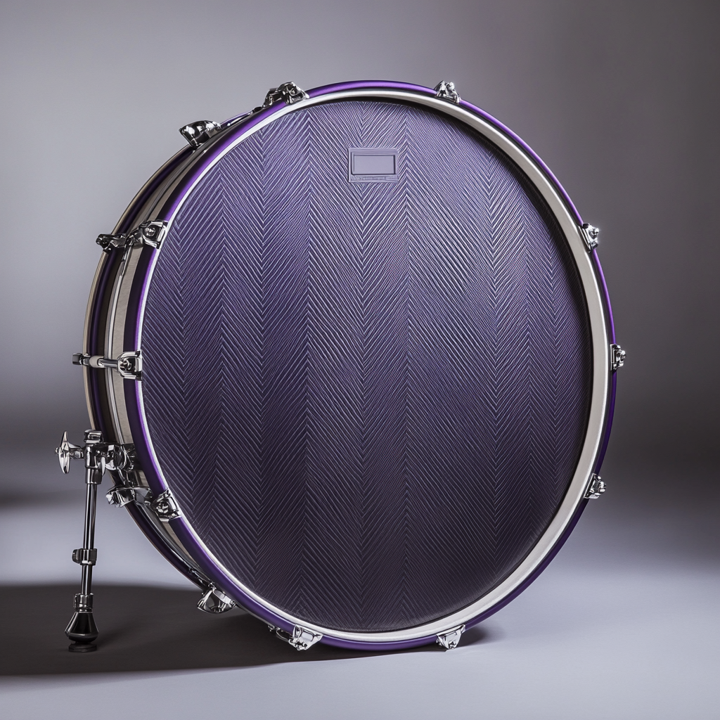 High-res Product Photography: Purple-accented Kick Drum Logo Spot