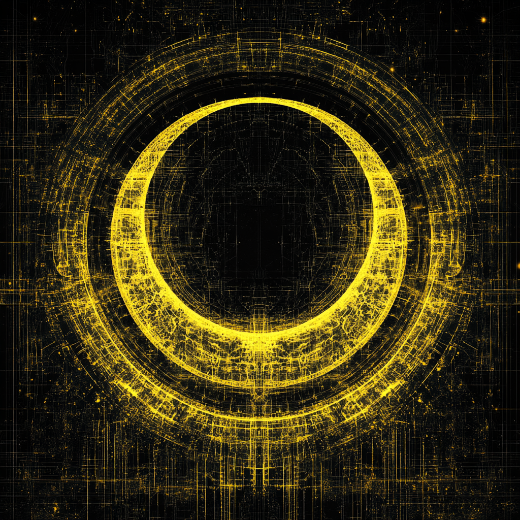 High-resolution futuristic life cycle symbol in yellow and black.