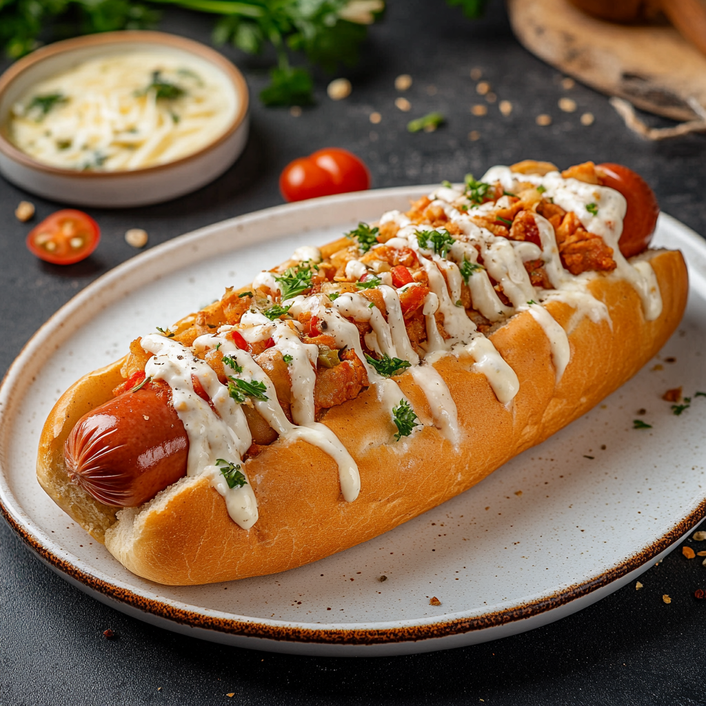 High resolution image of Jumbo Hotdog with cheese fill.