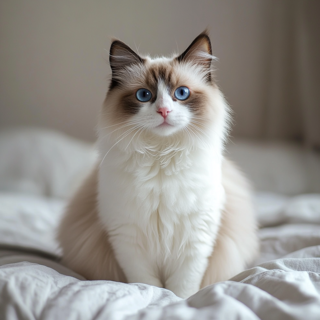 High resolution photo of cute Ragdoll cat sitting.