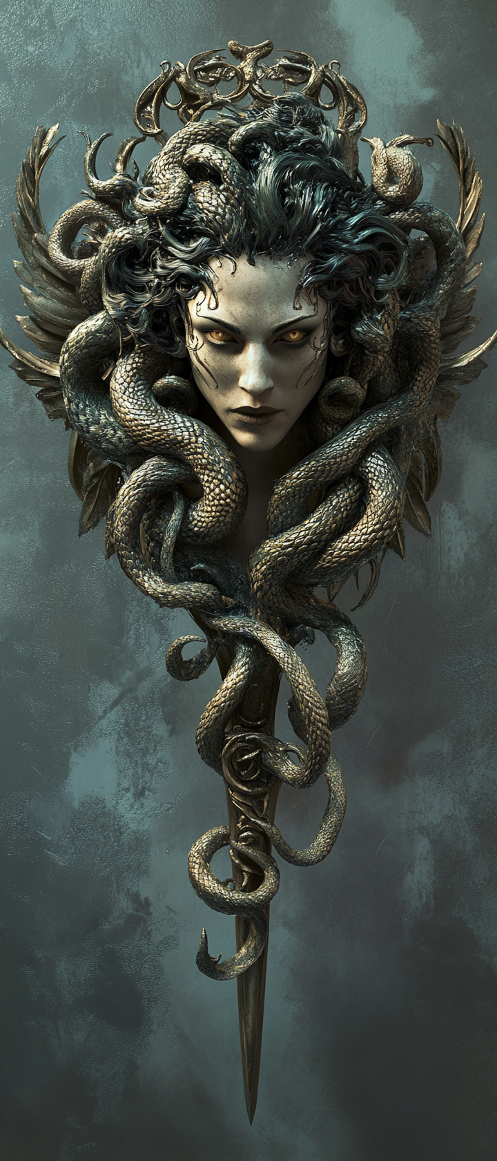 Highly detailed Trinacria symbol with Medusa's face