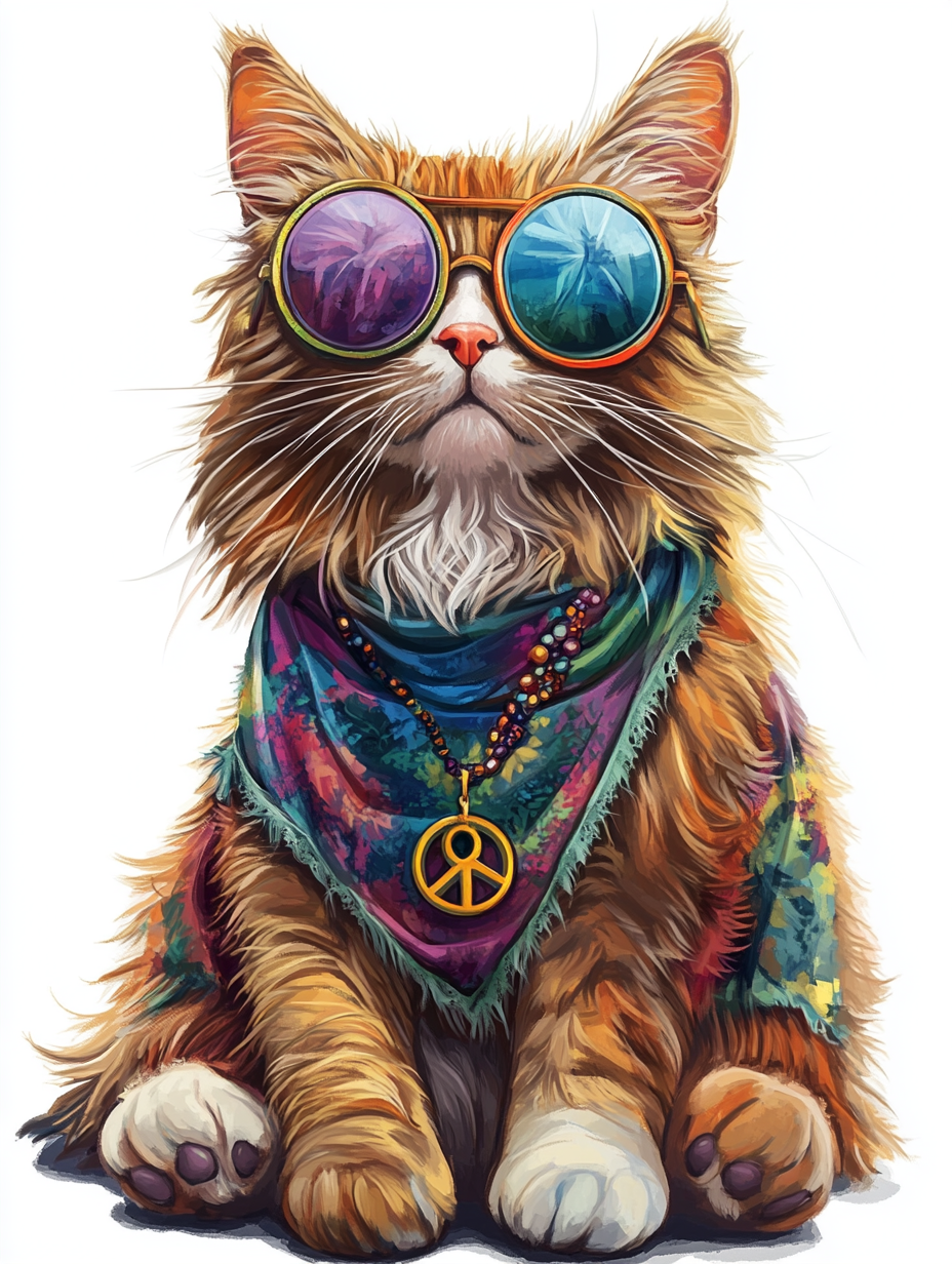 Hippie Cat with Peaceful Style