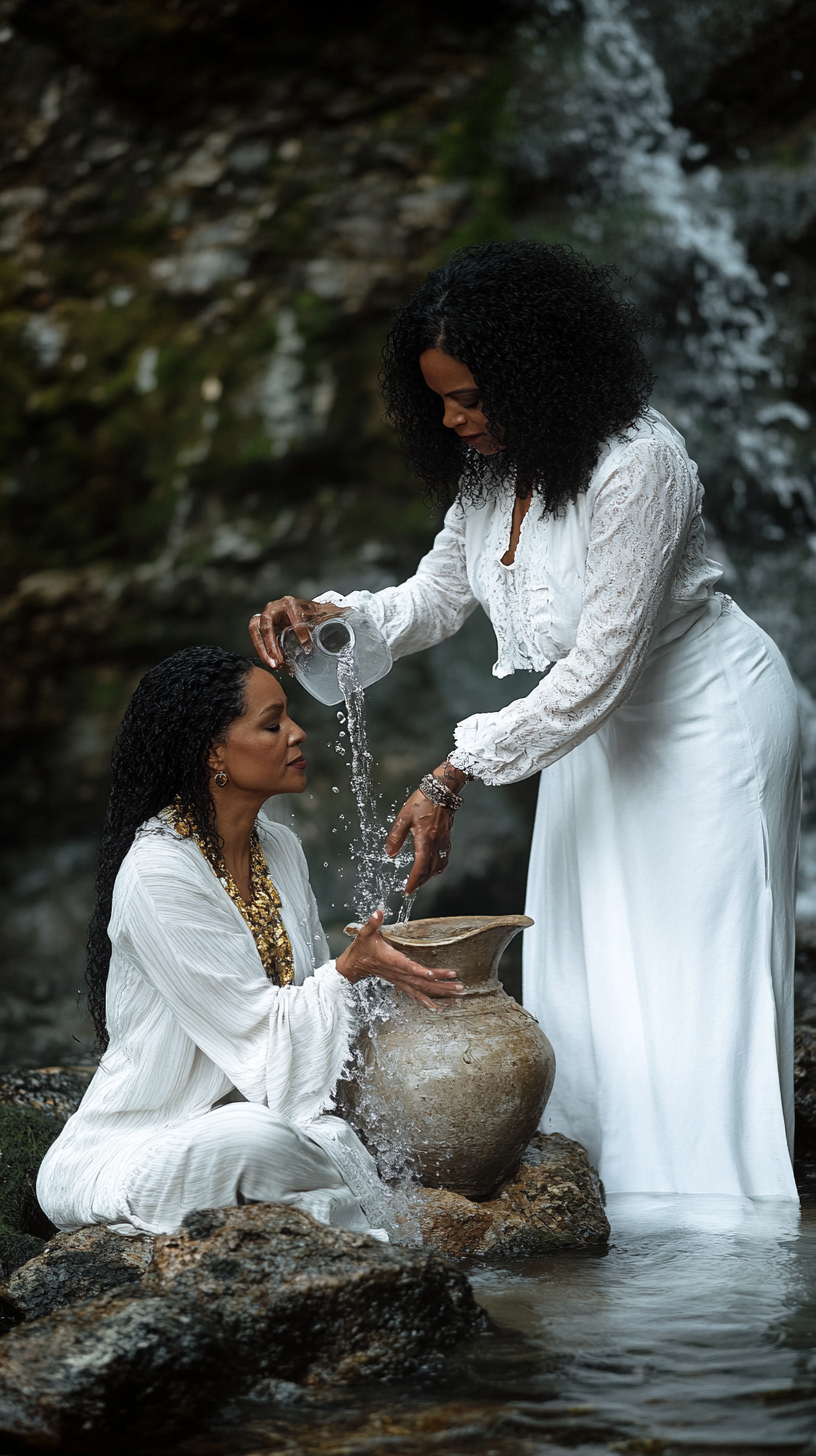 Hippie woman undergoes healing ritual by black politician