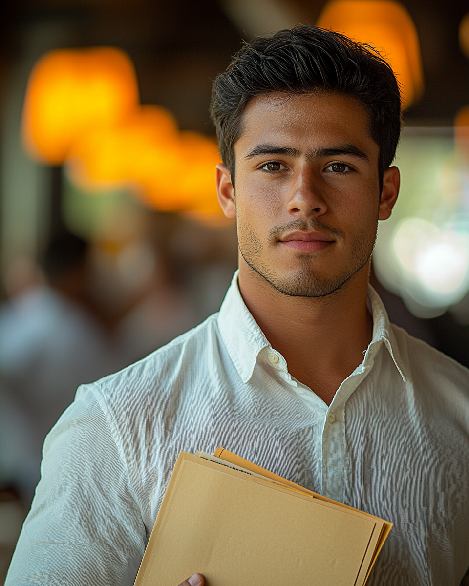 Hispanic Young Man in Office Environment Smiling Portrait