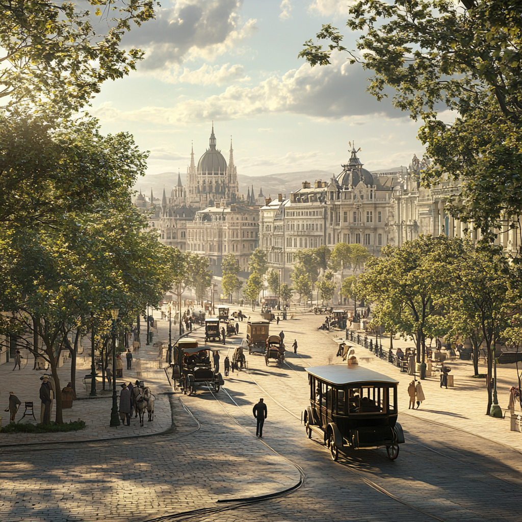 Historical 1900s Budapeste city landscape with old buildings